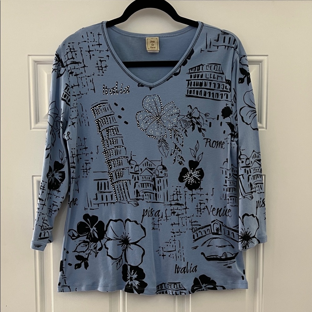 Jess & Jane Blue Cotton Italia Print Size: L